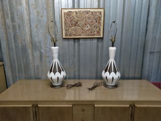 Vintage Large Danish Modern Table Lamps Pair Plaster Mid Century Lamp