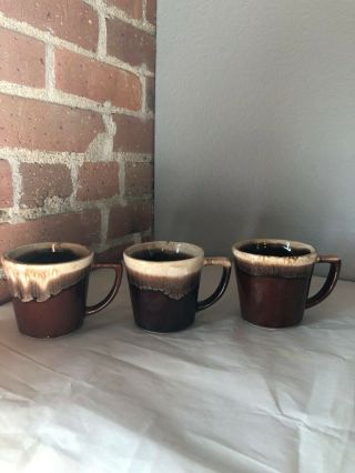 Set Of 3 Vintage Mccoy Pottery Brown Drip Coffee Mugs Cups Mid Century Mcm Cool