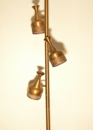 Vintage Mid Century Tension Pole Lamp 3 Way Gold Toned Filigree Edges Retro Mcm