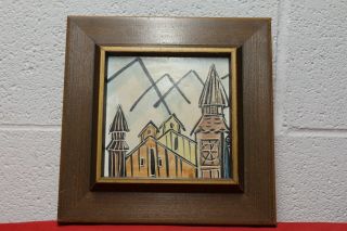 Vintage Harris Strong Hand Painted Tile 6 " Frame 9 1/2 "
