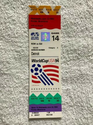 Two World Cup 1994 Soccer Full Tickets - Match 14 & 20 At Detroit