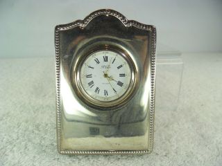 R Carr Solid Silver Bedside Clock,  Sheffield 1994