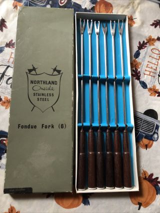 Vintage Oneida Northland Stainless Steel Fondue Forks (6) Dice Ends Japan