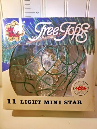 Vintage Christmas Tree Topper Top Mini Star Silver 11 Lights Tinsel Garland 5 "