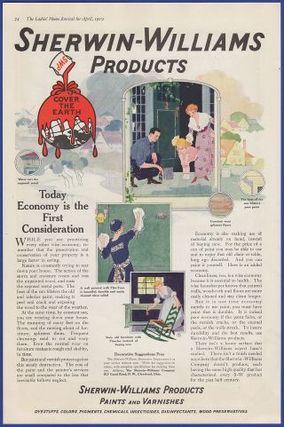 Vintage 1919 Sherwin - Williams Paint Cover The Earth Ephemera Art Decor Print Ad
