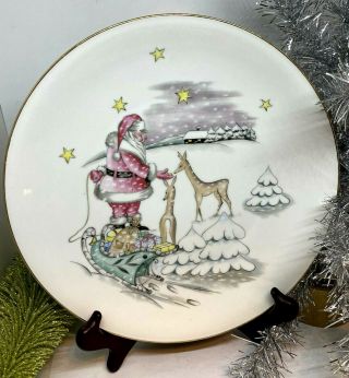 Vintage Heinrich Christma Plate Santa Feeding Deer H & Co Selb Bavaria