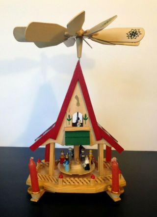Vintage Wooden Christmas Nativity Carousel Pyramid Windmill