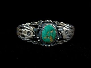 Antique Navajo Bracelet - Coin Silver And Turquoise - Fred Harvey Era