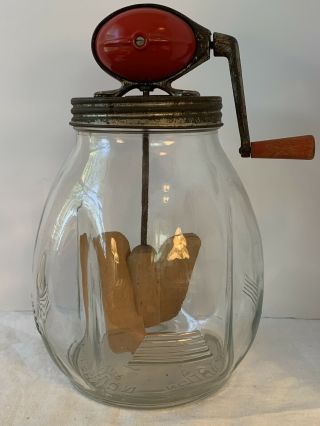 Antique No.  8 Dazey Glass Butter Churn 8 Quart Red Football Style Top