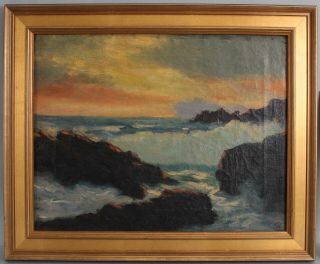19thc Antique Tonalist Sunset Coastal Seascape O/c Oil Painting,  Nr