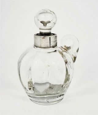 Edwardian Sterling Silver Mounted Cut Glass Scent Bottle Birmingham 1909