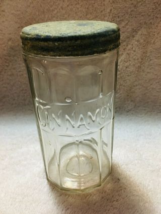 Antique Vintage Hoosier Cabinet Cinnamon Glass Spice Jar Ribbed,  Raised Letters