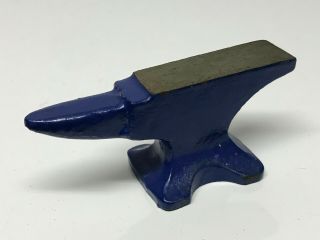 Vintage Jewelers Mini Steel Anvil W Table& Horn,  4.  5 ",  Blue Figural Paperweight