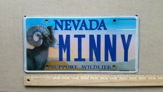 License Plate,  Nevada,  Support Wildlife,  Big - Horned Sheep,  Vanity: Minny,  Minnie