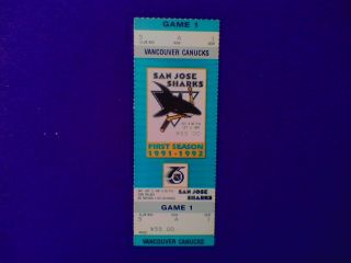 1991 (San Jose Sharks) 1st Game Ticket (Inaugural Season Ticket) 10/5/91 2