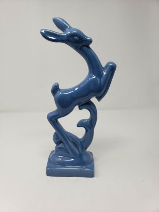 California Pottery Vintage Ceramic Blue Leaping Deer 12 " Tall Unsigned Art Deco