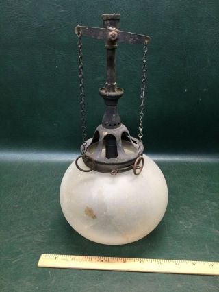 Antique Vintage Gas Light Lamp Lantern W/ Glass Shade
