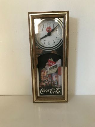 Vintage 1990s Coca - Cola Wooden Quartz Clock Elegant 12 Inches X 5 Inches