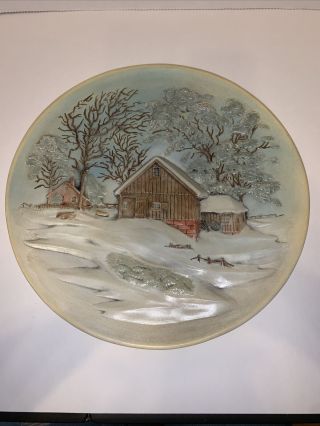 Vintage 1972 Byron Molds Winter Scene Decorative Ceramic Plate Wall Hanger