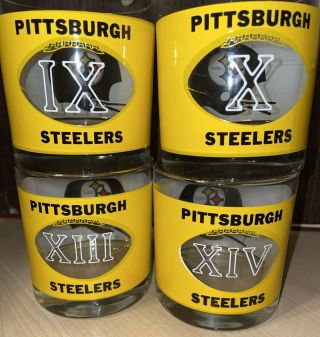 Rare Vintage Set Of Pittsburgh Steelers Bowl Ix X Houze Art Glasses Rocks