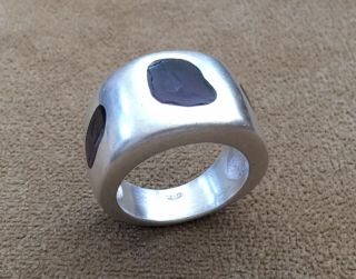 Vtg 20gm Sterling Silver Purple Stone Inlay Sz 7 Custom Signed Art Mod Deco Ring
