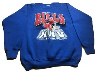 Vintage 1990 Buffalo Bills Bowl Afc Champions Sweatshirt Sz Xl Blue