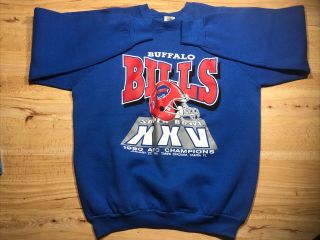 Vintage 1990 Buffalo Bills Bowl AFC Champions Sweatshirt Sz XL Blue 3