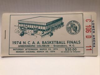 Rare 1974 Ncaa Final Four & Championship Full Ticket Book Nc State Wolfpack