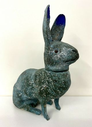 Antique German Paper Mache & Wood Easter Bunny Rabbit Candy Container Glass Eyes