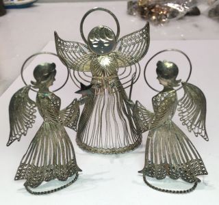 Vintage 800 Sterling Silver Angel & Fairies 3 Pc Figurine Set Showcase Size 3.  5“