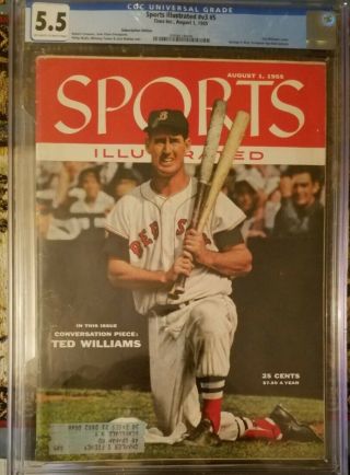 Ted Williams 1st Sports Illustrated Cover Aug 1,  1955 Cgc Universal Grade 5.  5