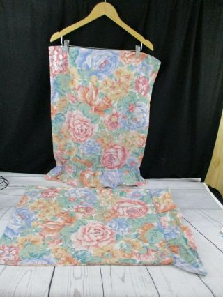 2 Vintage Standard Pillowcase Pink Blue Green Floral W/ruffle Usa