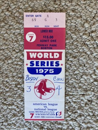 1975 World Series Game 7 Ticket Stub Boston Red Sox Vs Cincinnati Reds