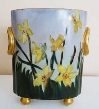 Antique H & Co.  Selb Bavaria Cache Pot Porcelain C/1920s Hand - Painted Jonquils
