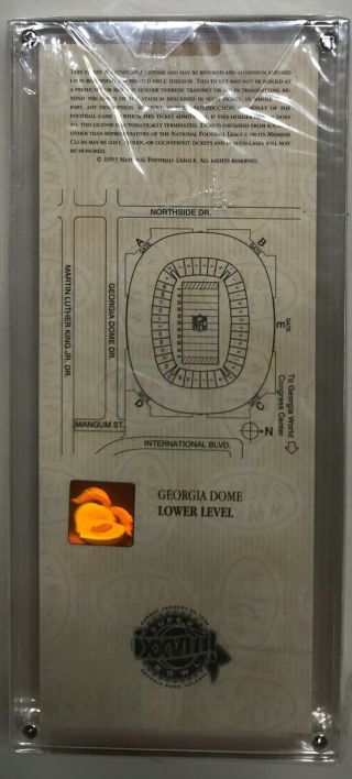 1994 Bowl XXVIII Full ticket (Orange variation) with acrylic display case 2