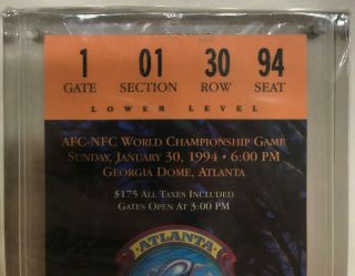 1994 Bowl XXVIII Full ticket (Orange variation) with acrylic display case 3
