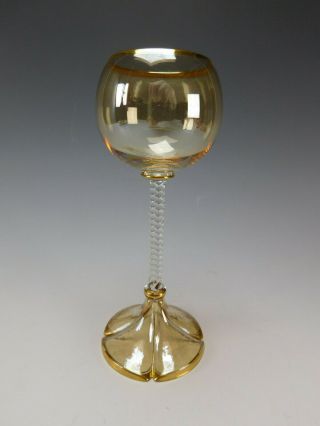 Antique Bohemian Iridescent Wine Glass Rope Twist Stem