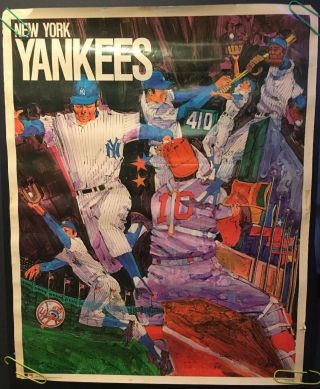 Vintage Poster 1968 York Yankees Major League Baseball Promo 1970s