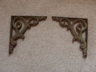 Pair Antique C1890 Cast Shelf Brackets Pretty Design & Detail 8.  5” X 9” X 1.  25”