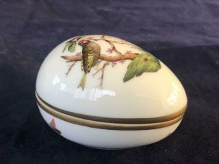 Vintage Herend Porcelain Rothschilds Bird Hand Painted Egg Shaped Lidded Dish.