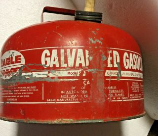 Vintage Eagle 2.  5 Gallon Galvanized Vented Gas Can USA Model SP - 2 1/2 pre - ban 2