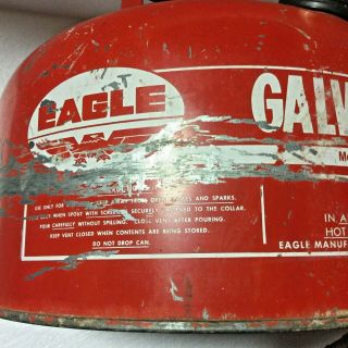 Vintage Eagle 2.  5 Gallon Galvanized Vented Gas Can USA Model SP - 2 1/2 pre - ban 3