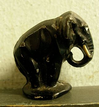 Vintage Cast Metal Lead Toy Circus Figurine - Black Elephant - White Tusks