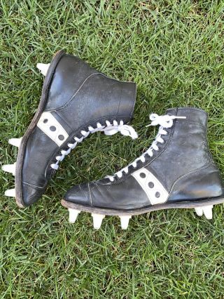 Awesome Spot Bilt Old Antique 1950’s Black Leather Football Vintage Cleats Boots