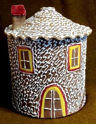 Vintage Ceramic Christmas Whimsical Gingerbread House Cookie Jar From Italy