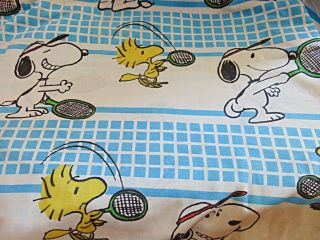 Vintage Snoopy Tennis Peanuts Twin Size Flat Sheet Woodstock No Iron Muslin