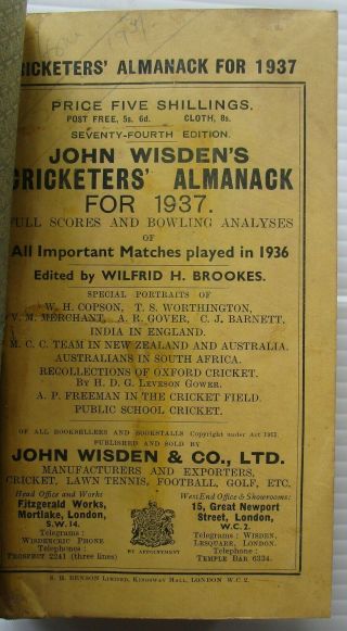 Wisden Cricketers Almanack 1937 Rebound