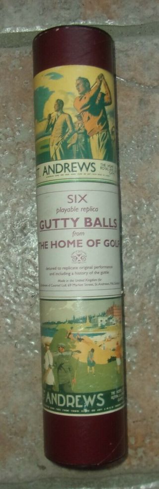 Antique Vintage St.  Andrews Golf Ball Sleeve Of 6 Gutty Guttie Golf Balls