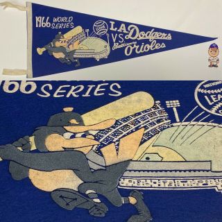 1966 La Los Angeles Dodgers Baltimore Orioles Pennant Mlb Baseball Rare 12x30