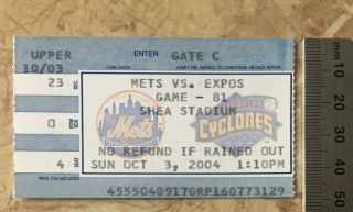 Montreal Expos Last Ever Game @ Ny Mets Oct.  3rd 2004 Ticket Stub